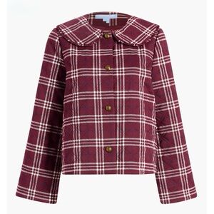 NWT Hill House Blake Jacket in Berry Wallace Plaid Women’s Small Burgundy White